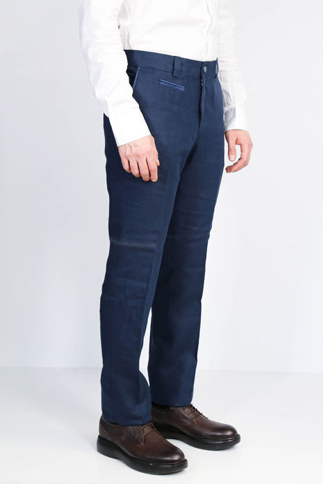 Navy Solid Slim Fit Dress Trousers