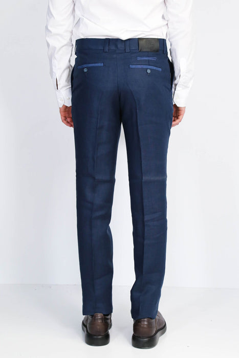Navy Solid Slim Fit Dress Trousers
