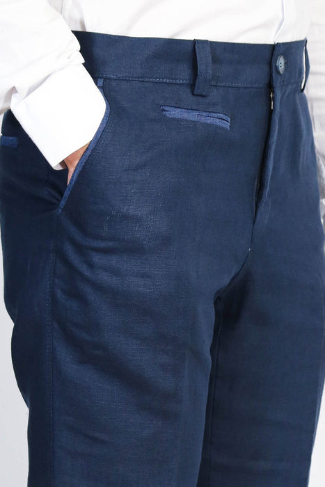 Navy Solid Slim Fit Dress Trousers