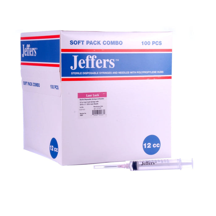 Jeffers Luer Lock (LL) Syringe/Needle Combo, Box of 100