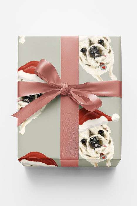 Santa Pug Wrapping Paper | Michelle Gilsey | Artist Corner