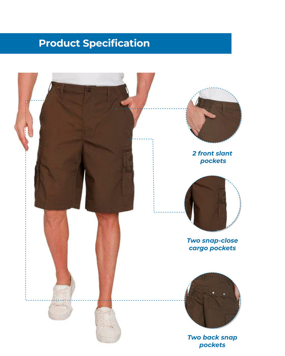 Men's Elastic Waist Cargo Shorts with Multi-Pocket Design
