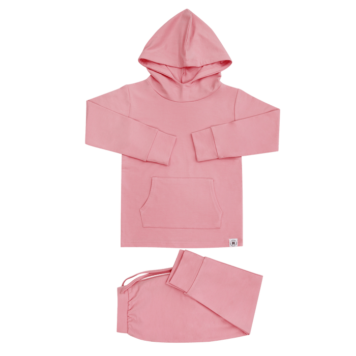 Kids Pink Peony Hooded Jogger Set