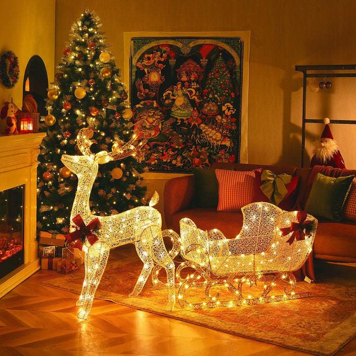 6-Ft Lighted Christmas Reindeer & Santa's Sleigh Decoration