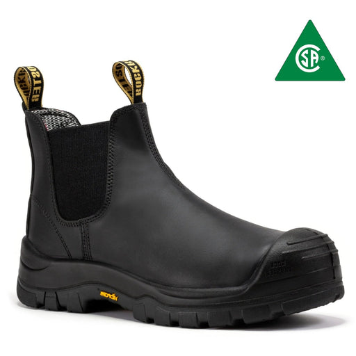 ROCKROOSTER 6-inch black composite toe work boots with slip-resistant sole and water-resistant leather