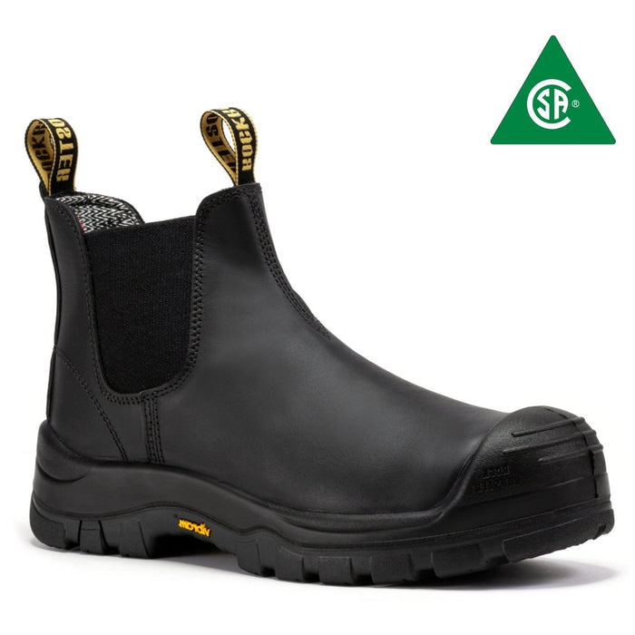 ROCKROOSTER 6-inch black composite toe work boots with slip-resistant sole and water-resistant leather