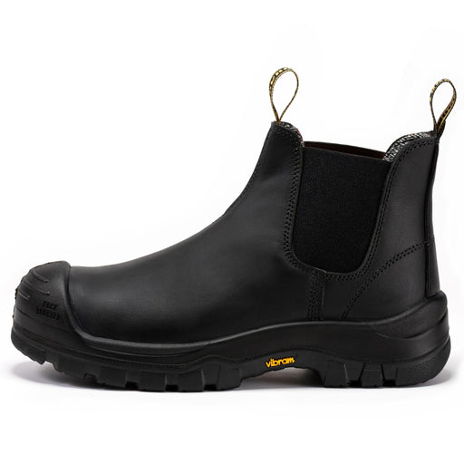 ROCKROOSTER 6-inch black composite toe men's work boots with slip-resistant Vibram outsole and water-resistant leather