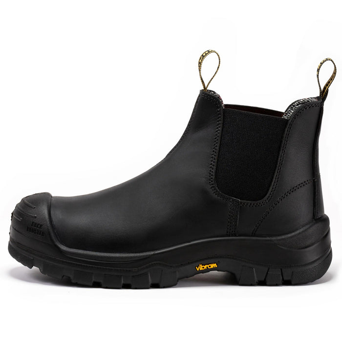 ROCKROOSTER 6-inch black composite toe men's work boots with slip-resistant Vibram outsole and water-resistant leather