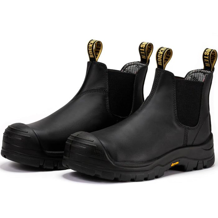 ROCKROOSTER 6-Inch Composite Toe Work Boot black men's pull-on safety boot with slip-resistant sole