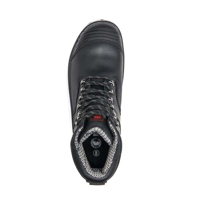 Black ROCKROOSTER 7 inch steel toe leather work boots with side zipper and durable outsole