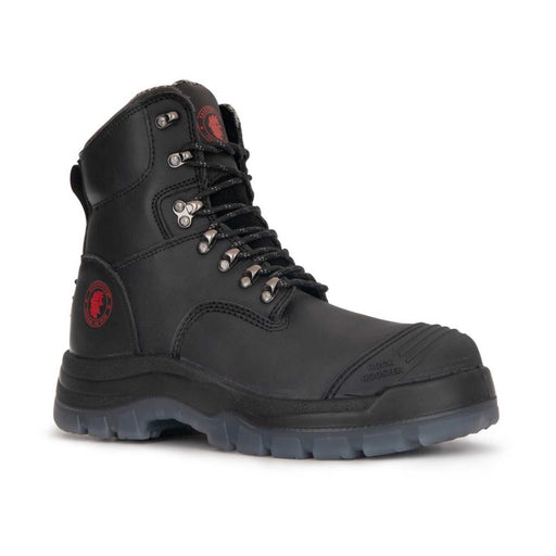 ROCKROOSTER black 7 inch steel toe leather work boots with side zipper and durable outsole