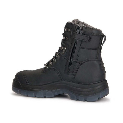 ROCKROOSTER black 7 inch steel toe leather work boots with side zipper and durable outsole