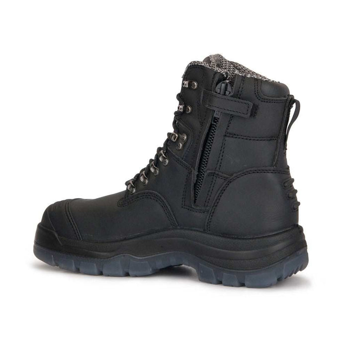 ROCKROOSTER black 7 inch steel toe leather work boot with side zipper and durable TPU outsole