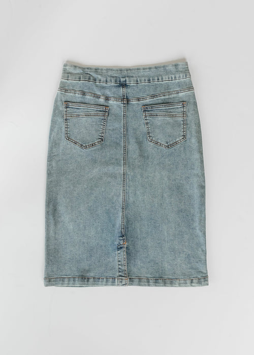 Sandra Classic Wash Midi Denim Skirt