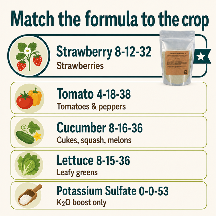 Premium Strawberry Fertilizer 8-12-32 | Water-Soluble | Hydroponics & Soil