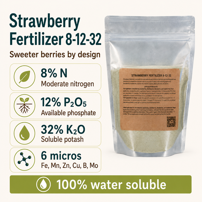 Premium Strawberry Fertilizer 8-12-32 | Water-Soluble | Hydroponics & Soil
