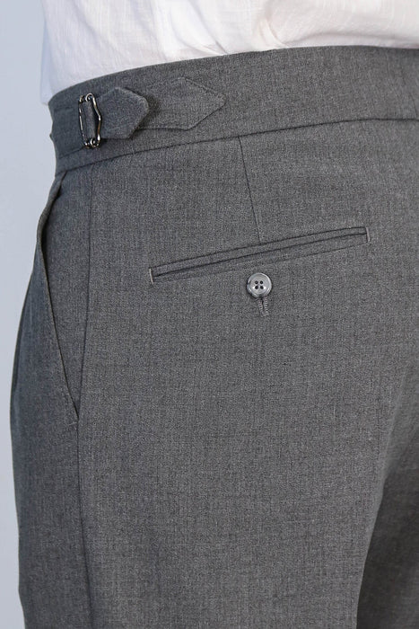 Anthracite Double-Pleated High-Waisted Slim Fit Trousers with Side Buckles