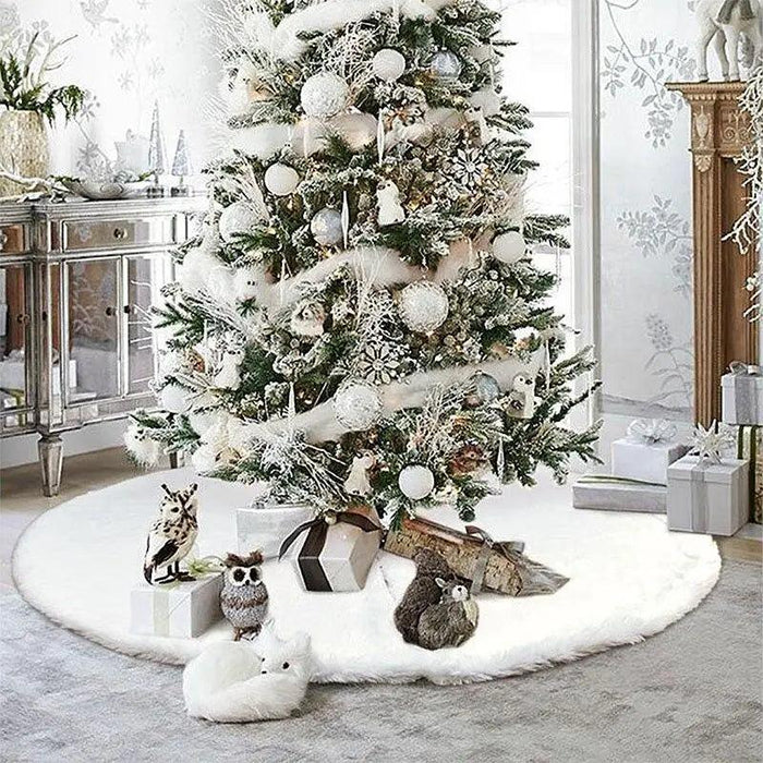 White Christmas Tree Skirt Plush Faux Fur