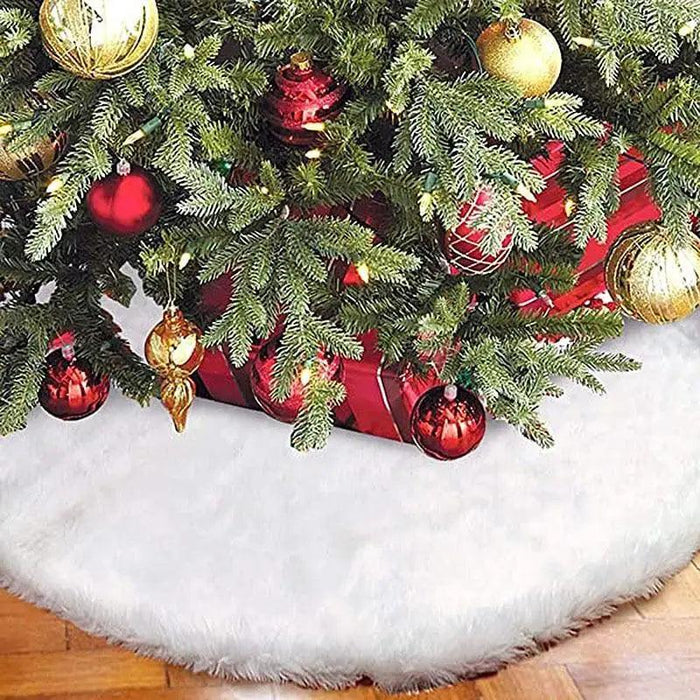 White Christmas Tree Skirt Plush Faux Fur