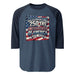 3/4 sleeve raglan shirt with USA 250 patriotic design and contrast sleeves