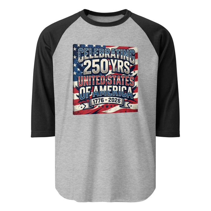 Patriotic USA 250 3/4 sleeve raglan shirt with contrast sleeves and lightweight cotton blend fabric