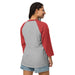 3/4 sleeve raglan shirt with patriotic USA 250 design and contrast sleeves
