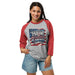 3/4 sleeve raglan shirt with lightweight cotton blend and patriotic USA 250 design