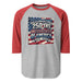 3/4 sleeve raglan shirt with patriotic USA 250 design, lightweight and breathable for summer to fall transition