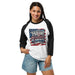 3/4 sleeve raglan shirt with patriotic USA 250 design, lightweight and breathable cotton blend for summer-fall transition