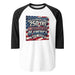 3/4 sleeve raglan shirt with patriotic USA 250 design and contrast sleeves