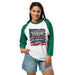 Men's 3/4 sleeve raglan shirt with USA 250 patriotic design in lightweight fabric