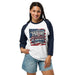 3/4 sleeve raglan shirt with patriotic USA 250 design for summer fall transition