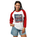3/4 sleeve raglan shirt with USA 250 patriotic design in classic baseball style