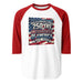 3/4 sleeve raglan shirt with patriotic USA 250 design and lightweight cotton blend fabric