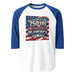 3/4 sleeve raglan shirt with USA 250 patriotic design in breathable cotton blend