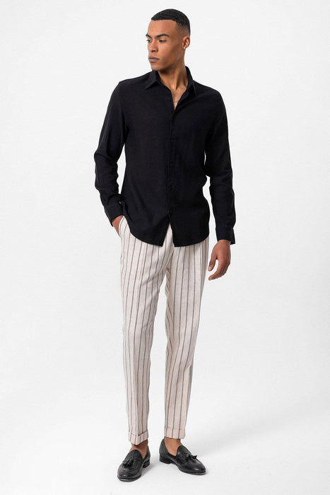 Men's Black Long Sleeve Linen Shirt