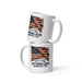 USA 250 Year Anniversary white ceramic mug with tattered American flag design