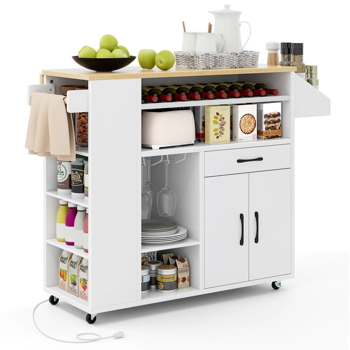 Rolling Kitchen Island with Power Outlet-White