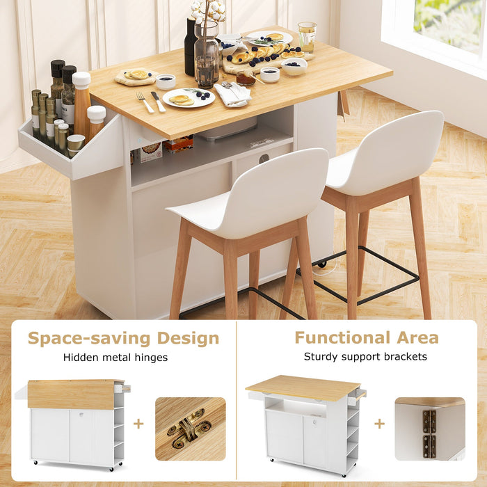 Rolling Kitchen Island with Power Outlet-White