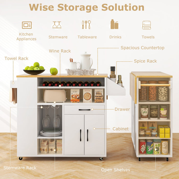 Rolling Kitchen Island with Power Outlet-White