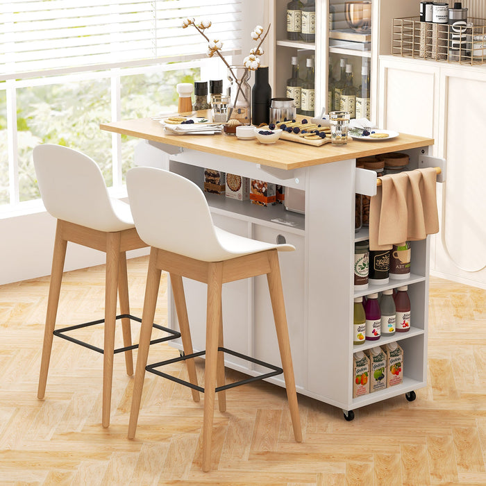 Rolling Kitchen Island with Power Outlet-White