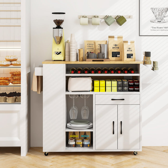 Rolling Kitchen Island with Power Outlet-White