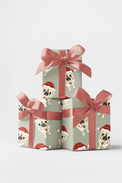 Santa Pug Wrapping Paper | Michelle Gilsey | Artist Corner