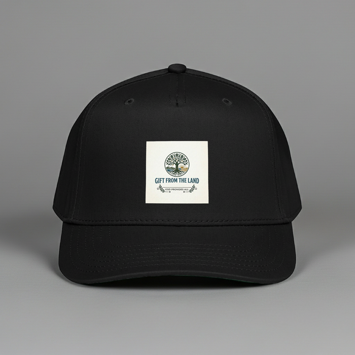 Gift From The Land logo cap with 5-panel contoured design and adjustable snap closure